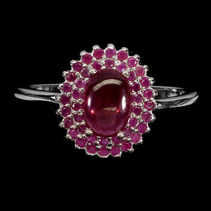 925 Sterling Silver Ring Oval Ruby 7x5mm Ruby Diamond Cut Gemstone Jewelry 9.5