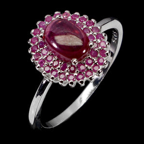 925 Sterling Silver Ring Oval Ruby 7x5mm Ruby Diamond Cut Gemstone Jewelry 9.5