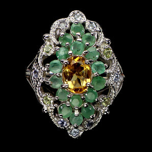 925 Sterling Silver Ring Oval Citrine 7x5mm Emerald Peridot Gemstone Jewelry 7.5