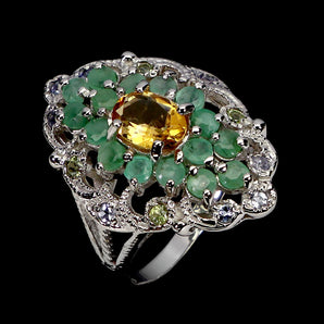 925 Sterling Silver Ring Oval Citrine 7x5mm Emerald Peridot Gemstone Jewelry 7.5