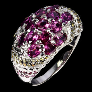 925 Sterling Silver Ring Oval Rhodolite Garnet Sapphire Gemstone Jewelry Size 9