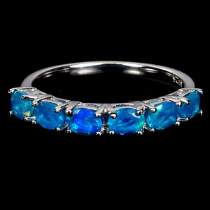 925 Sterling Silver Ring Oval Blue Opal 4x3mm Natural Gemstone Jewelry Size 7