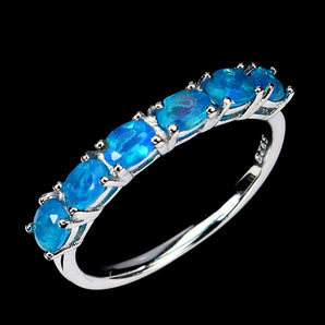 925 Sterling Silver Ring Oval Blue Opal 4x3mm Natural Gemstone Jewelry Size 7