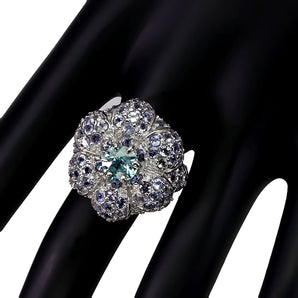 925 Sterling Silver Ring Oval Zircon 6mm Tanzanite Flower Gemstone Jewelry Sz 8