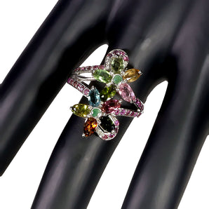 925 Sterling Silver Ring Oval Tourmaline 5x4mm Emerald Gemstone Jewelry Size 9