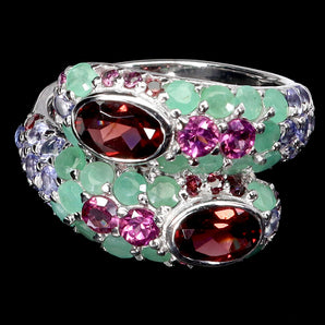 925 Sterling Silver Ring Oval Rhodolite Garnet 7x5mm Tanzanite Gemstone Size 8