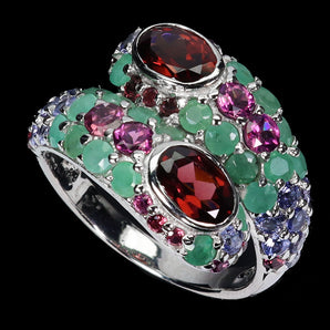 925 Sterling Silver Ring Oval Rhodolite Garnet 7x5mm Tanzanite Gemstone Size 8