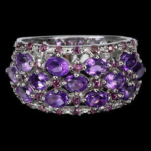 925 Sterling Silver Ring Oval Amethyst 4x3mm Rhodolite Gemstone Jewelry Size 8.5