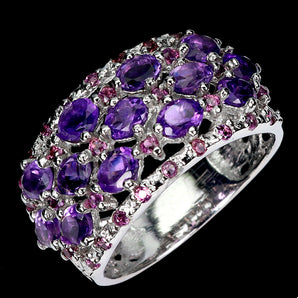 925 Sterling Silver Ring Oval Amethyst 4x3mm Rhodolite Gemstone Jewelry Size 8.5