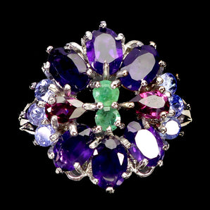 925 Sterling Silver Ring Oval Amethyst 6x4mm Tanzanite Gemstone Jewelry Size 9