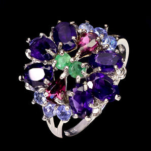 925 Sterling Silver Ring Oval Amethyst 6x4mm Tanzanite Gemstone Jewelry Size 9