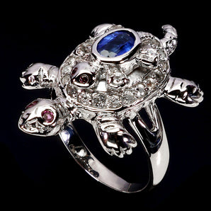 925 Sterling Silver Ring Oval Kyanite 6x4mm Rhodolite Turtle Gemstone Jewelry 9