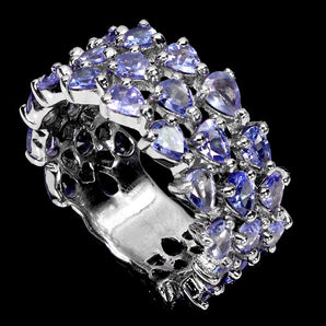 925 Sterling Silver Ring Pear Tanzanite 4x3mm Natural Gemstone Jewelry Size 8.5