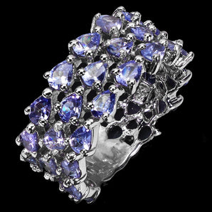 925 Sterling Silver Ring Pear Tanzanite 4x3mm Natural Gemstone Jewelry Size 8.5