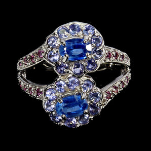 925 Sterling Silver Ring Oval Kyanite Rhodolite Tanzanite Gemstone Jewelry Sz 9