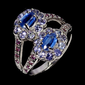 925 Sterling Silver Ring Oval Kyanite Rhodolite Tanzanite Gemstone Jewelry Sz 9
