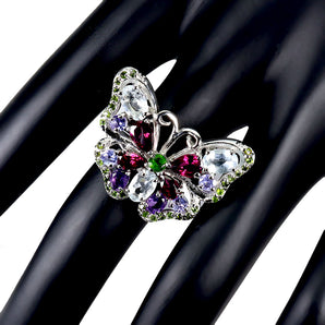 925 Sterling Silver Ring Oval Aquamarine Amethyst Butterfly Gemstone Jewelry 8