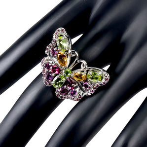 925 Sterling Silver Ring Oval Peridot 6x4mm Citrine Butterfly Gemstone Jewelry 9