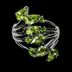 925 Sterling Silver Ring Pear Peridot 6x4mm Chrome Diopside Gemstone Jewelry 8