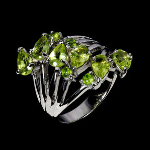 925 Sterling Silver Ring Pear Peridot 6x4mm Chrome Diopside Gemstone Jewelry 8