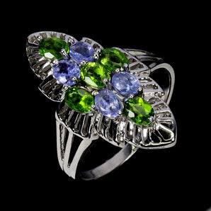 925 Sterling Silver Ring Oval Chrome Diopside 4x3mm Tanzanite Gemstone Jewelry 8