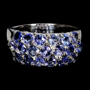 925 Sterling Silver Ring Round Tanzanite 3mm Natural Gemstone Jewelry Size 9