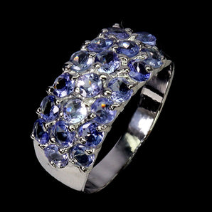 925 Sterling Silver Ring Round Tanzanite 3mm Natural Gemstone Jewelry Size 9