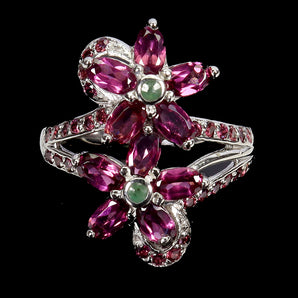 925 Sterling Silver Ring Oval Rhodolite 5x3mm Emerald Gemstone Jewelry Size 8.5