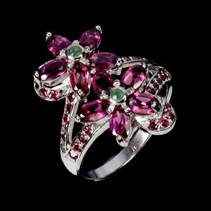925 Sterling Silver Ring Oval Rhodolite 5x3mm Emerald Gemstone Jewelry Size 8.5