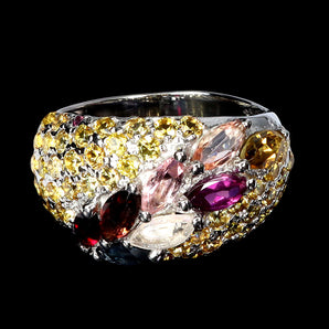 925 Sterling Silver Ring Marquise Tourmaline Tanzanite Gemstone Jewelry Size 9