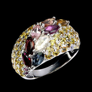 925 Sterling Silver Ring Marquise Tourmaline Tanzanite Gemstone Jewelry Size 9