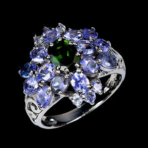 925 Sterling Silver Ring Oval Chrome Diopside 7x5mm Tanzanite Gemstone Size 7.5