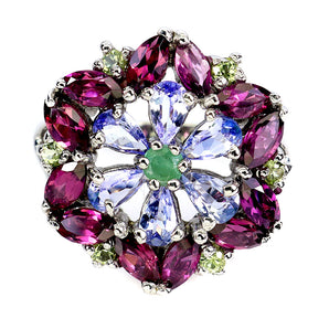 925 Sterling Silver Ring Pear Tanzanite Emerald Peridot Gemstone Jewelry Sz 7.5