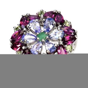 925 Sterling Silver Ring Pear Tanzanite Emerald Peridot Gemstone Jewelry Sz 7.5
