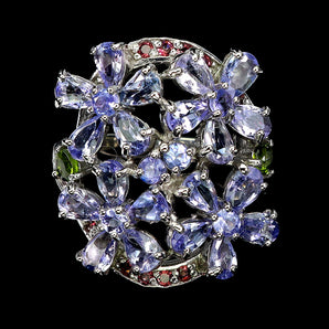 925 Sterling Silver Ring Pear Tanzanite 5x3mm Rhodolite Gemstone Jewelry Sz 7.5