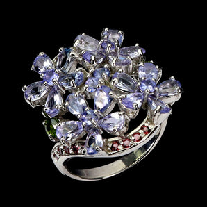 925 Sterling Silver Ring Pear Tanzanite 5x3mm Rhodolite Gemstone Jewelry Sz 7.5