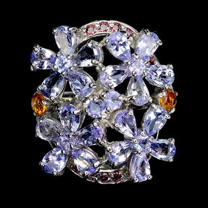 925 Sterling Silver Ring Pear Tanzanite 5x3mm Rhodolite Gemstone Jewelry Sz 7.5