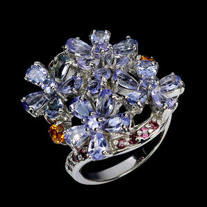 925 Sterling Silver Ring Pear Tanzanite 5x3mm Rhodolite Gemstone Jewelry Sz 7.5