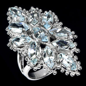 925 Sterling Silver Ring Marquise Aquamarine Natural Gemstone Jewelry Size 8