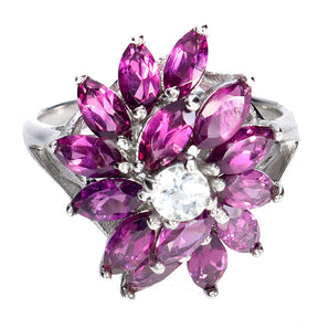 925 Sterling Silver Ring Marquise Rhodolite Garnet Aquamarine Gemstone Jewelry 8