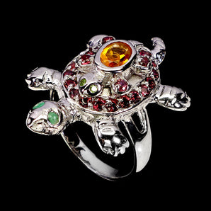 925 Sterling Silver Ring Oval Citrine 6x4mm Emerald Turtle Gemstone Jewelry Sz 8