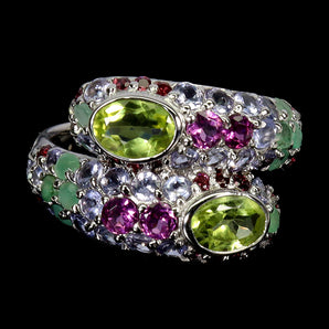 925 Sterling Silver Ring Oval Peridot 7x5mm Emerald Tanzanite Gemstone Jewelry 9