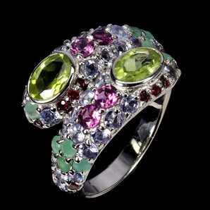 925 Sterling Silver Ring Oval Peridot 7x5mm Emerald Tanzanite Gemstone Jewelry 9