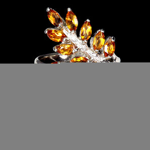 925 Sterling Silver Ring Marquise Citrine Natural Gemstone Jewelry Size 8.5