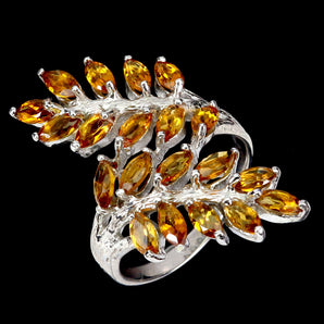 925 Sterling Silver Ring Marquise Citrine Natural Gemstone Jewelry Size 8.5