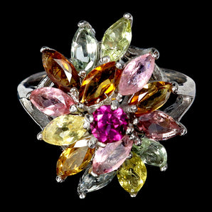 925 Sterling Silver Ring Marquise Tourmaline Rhodolite Garnet Gemstone Jewelry 8