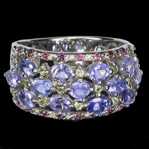 925 Sterling Silver Ring Oval Tanzanite 4x3mm Peridot Gemstone Jewelry Size 9