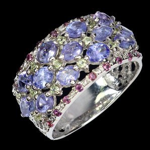 925 Sterling Silver Ring Oval Tanzanite 4x3mm Peridot Gemstone Jewelry Size 9