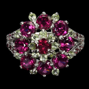 925 Sterling Silver Ring Round Rhodolite Garnet Peridot Gemstone Jewelry Size 7