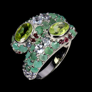 925 Sterling Silver Ring Oval Peridot 7x5mm Emerald Tanzanite Gemstone Jewelry 8